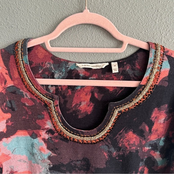 Soft Surroundings Abstract Print Beaded Long Sleeve Top Medium - Picture 3 of 10